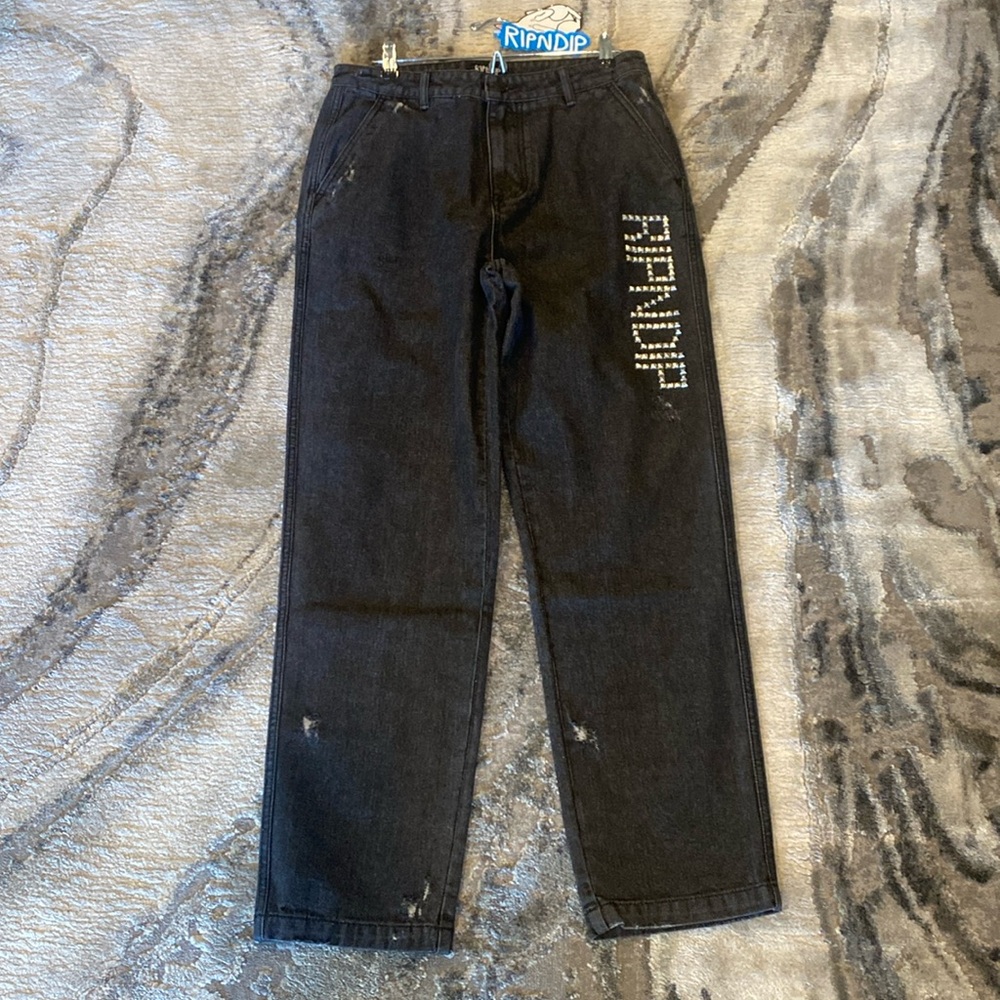 RIPNDIP Men's Rockstar Black distressed studded Denim Pants size 34 X31 - Picture 4 of 10